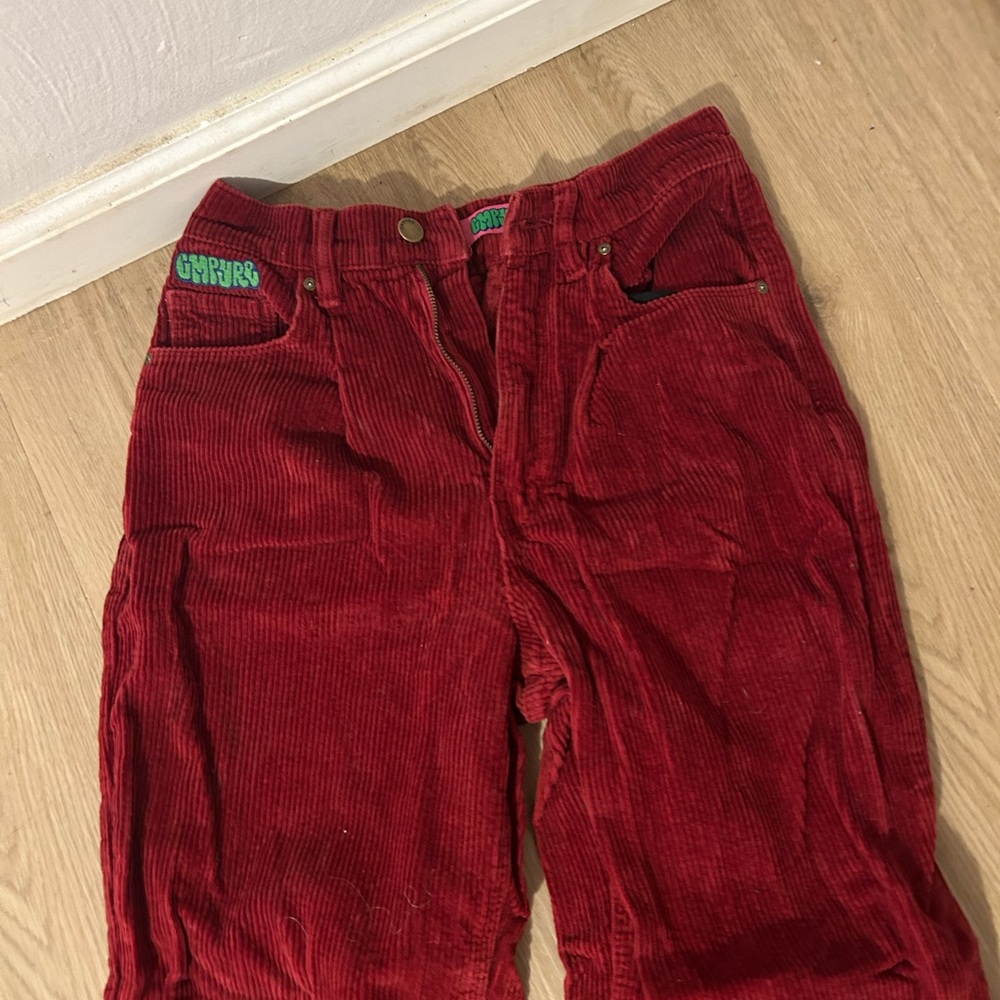 GMBRG Women's Vibrant Red Corduroy Straight Leg Jeans
